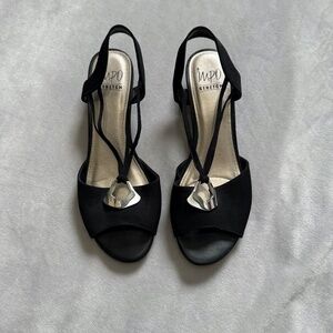 Impo Stretch Black Low Heel Wedge Sandals